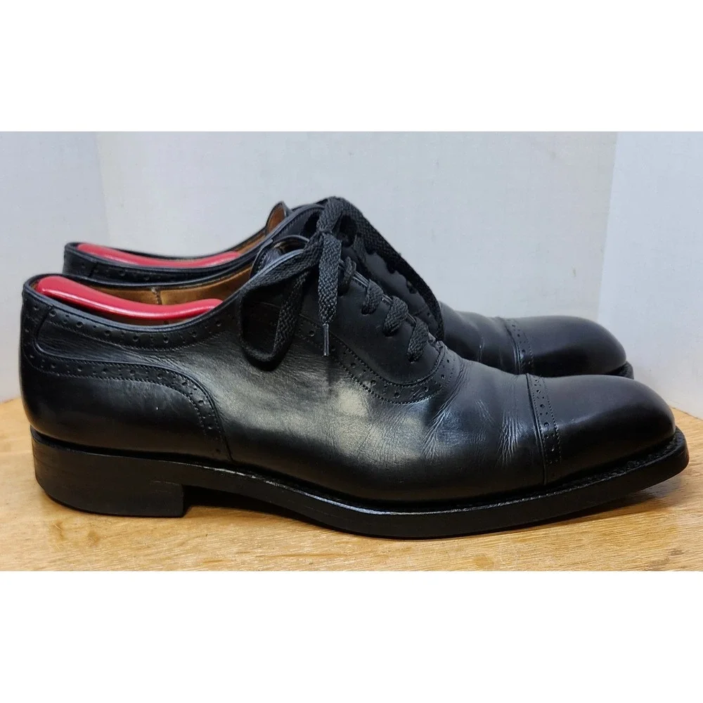 Rare Vass Budapest Black Leather Italian Oxford Men's Dress Shoes K Last US 12